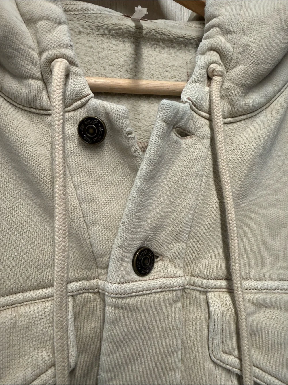 Free People Dreamers Hooded Oversized Jacket Ivory Cream Fleece, Size Medium